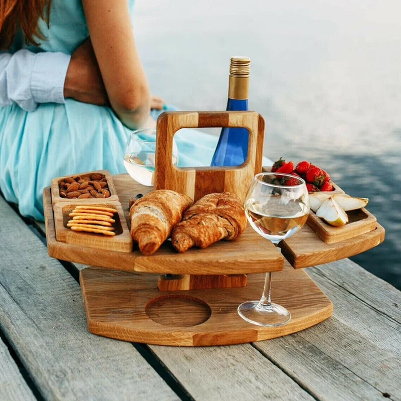 Draagbare houten picknicktafel | Draagbaar wijnglas- en snackrek voor buite