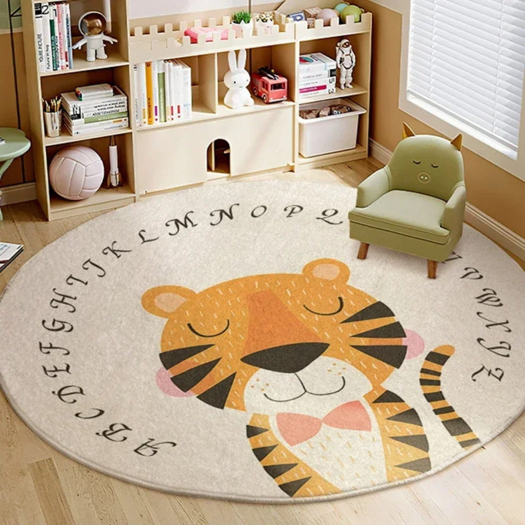 PrestigePaws Fluffy Cartoon Carpet | Animal Motif Round Carpet for a Comfortable Room