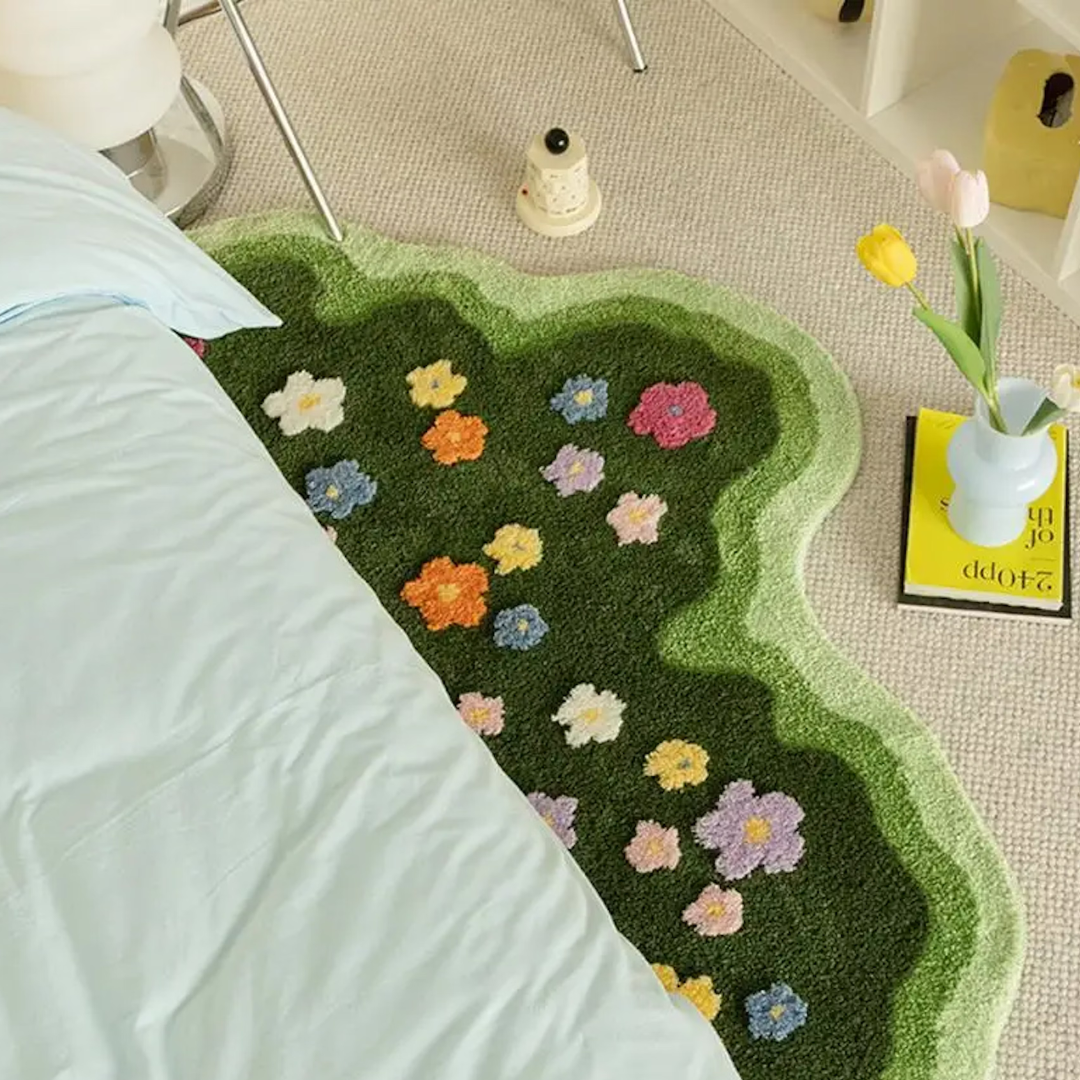 GardenGlow Floral Floor Pad | Soft floor mat with floral pattern for living room, bedroom and hallway