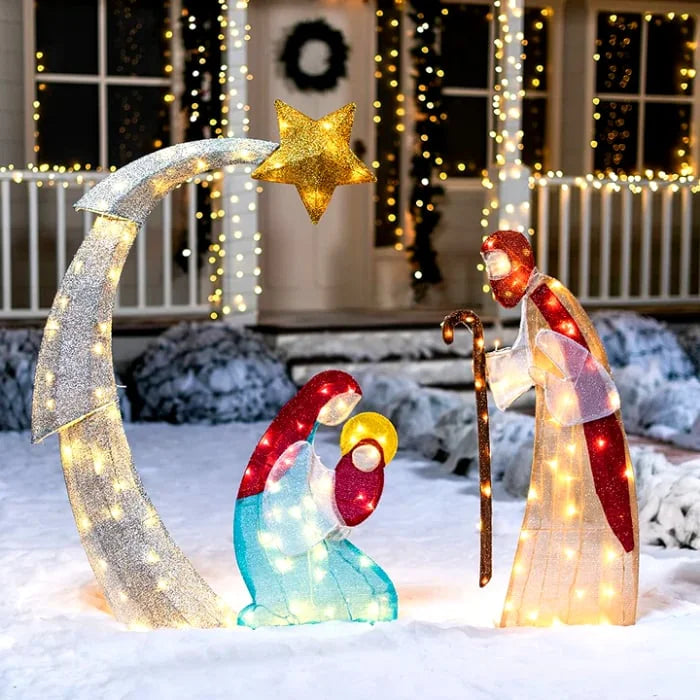 Kerst Tuin Ornament | LED-verlichte Heilige Familie voor tuin en terras