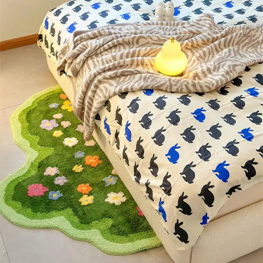 GardenGlow Floral Floor Pad | Soft floor mat with floral pattern for living room, bedroom and hallway