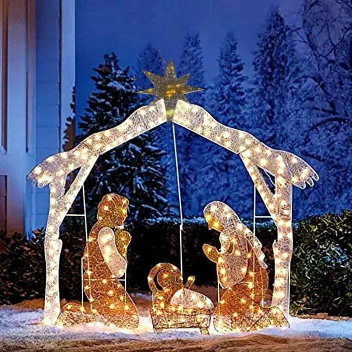 Kerst Tuin Ornament | LED-verlichte Heilige Familie voor tuin en terras