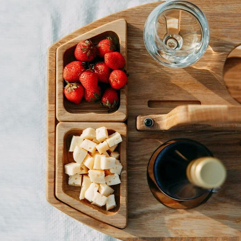 Draagbare houten picknicktafel | Draagbaar wijnglas- en snackrek voor buite