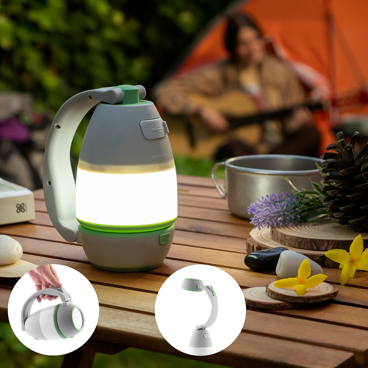 Multifunctionele Kampeerlamp | Oplaadbare 3-in-1 lantaarn met powerbank en zaklamp