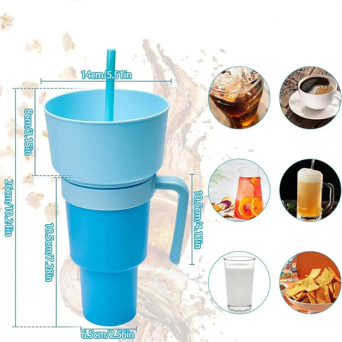 SipSnack Premium Drinkbeker | 2-in-1 beker voor snacks en drankjes, spat- en lekvrij, perfect voor onderwe